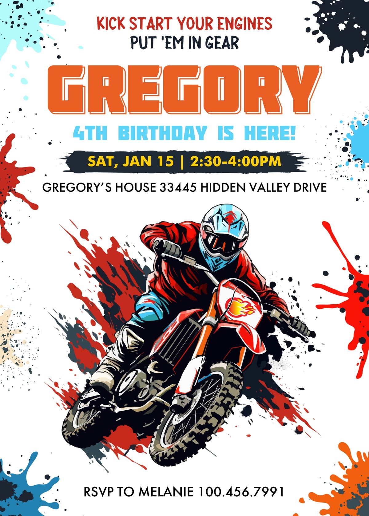 Motocross Extreme customizable invitation template | Share or Print | JX297