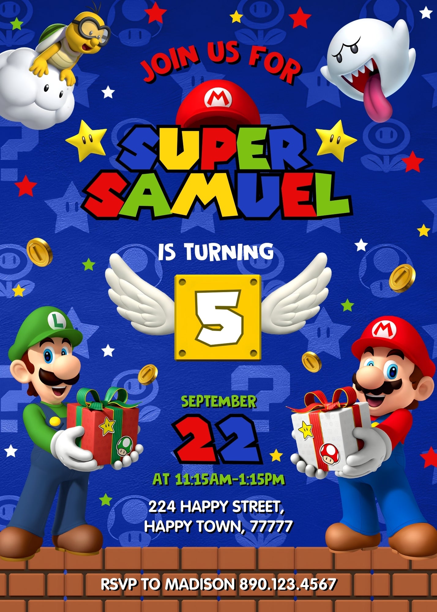 Super Mario Bros customizable invitation template | Share or Print | KA472