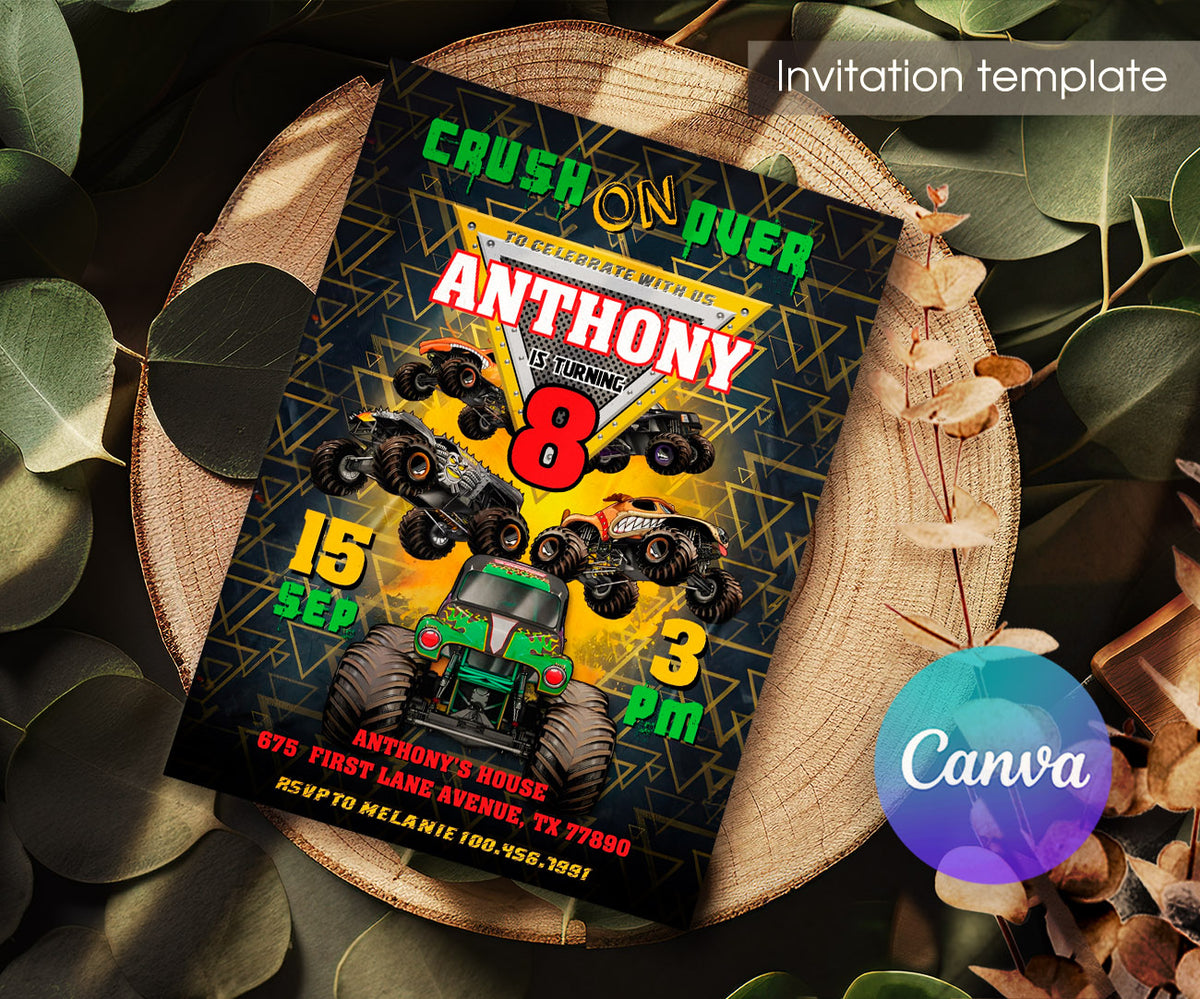 Monster Jam  Monster Truck customizable invitation template | Share or Print | boy | JY199