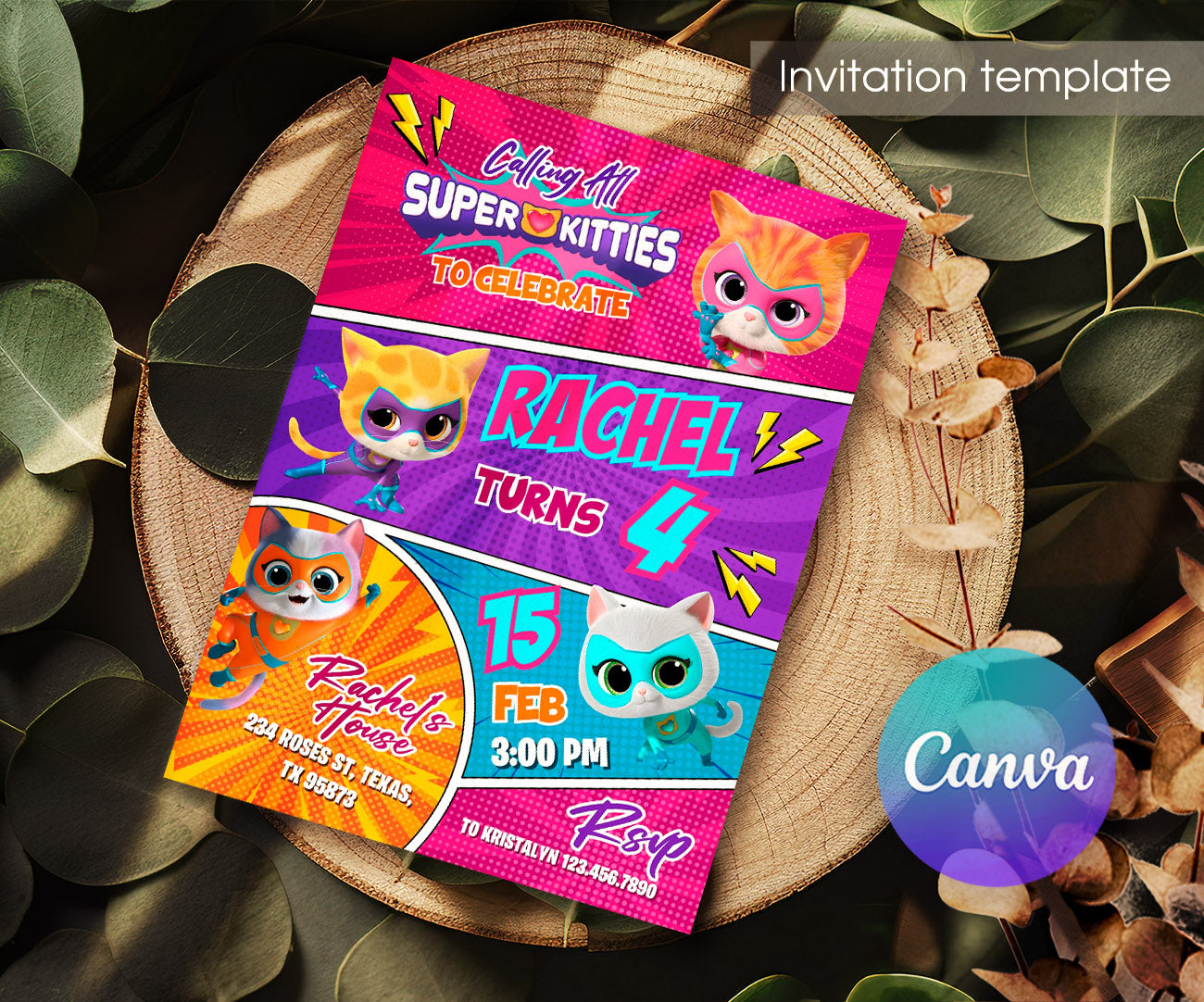 SuperKitties customizable invitation template | Share or Print | YA954