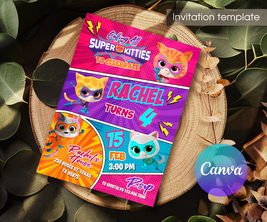 SuperKitties customizable invitation template | Share or Print | YA954