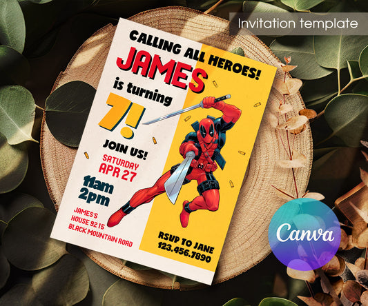 Deadpool Marvel customizable invitation template | Share or Print | boy | YZ640