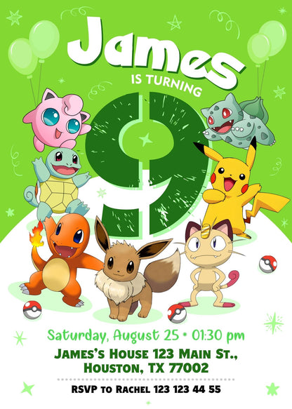 Pokemon Pikachu customizable invitation template | Share or Print | TC596