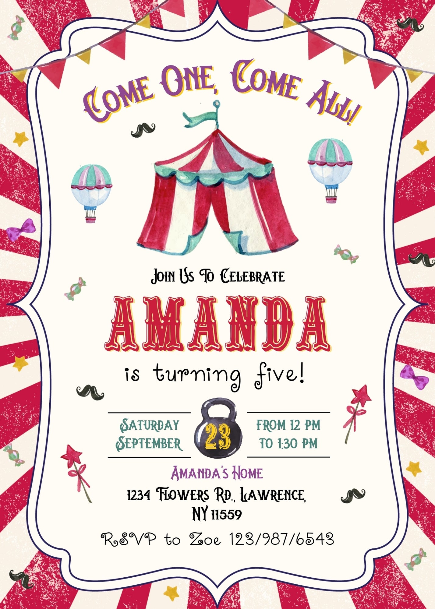 Circus Carnival customizable invitation template | Share or Print | IZ477