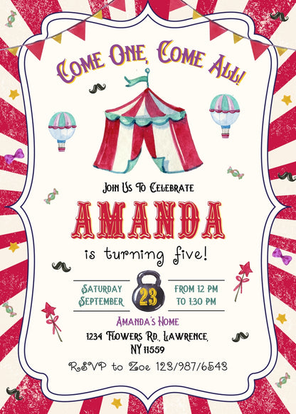 Circus Carnival customizable invitation template | Share or Print | IZ477