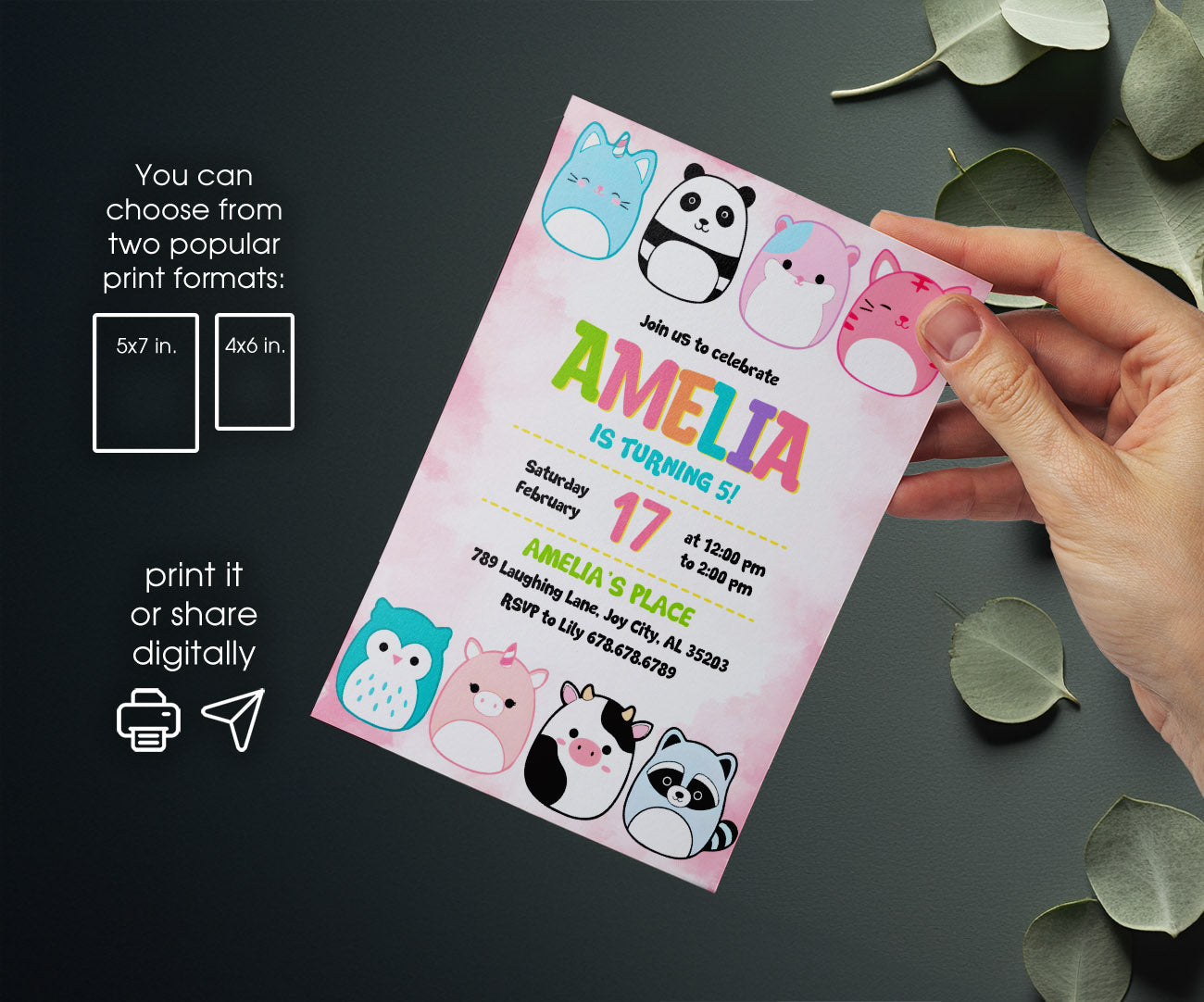 Squishmallows customizable invitation template | Share or Print | OI558