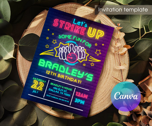 Bowling Strike Up customizable invitation template | Share or Print | MM112