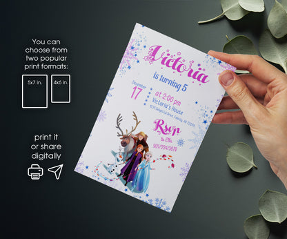 Frozen Elsa customizable invitation template | Share or Print | girl | EY795