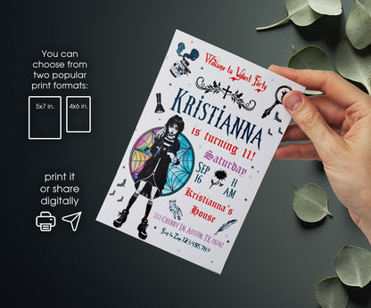 Wednesday Addams customizable invitation template | Share or Print | girl | QP638