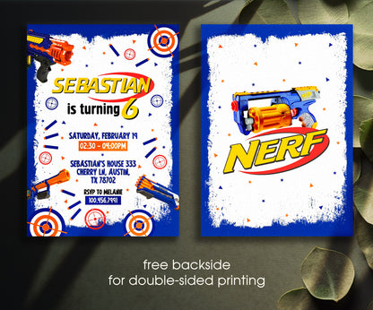 NERF Dart Wars customizable invitation template | Share or Print | boy | XF046