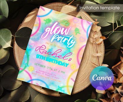 Lets Glow Crazy customizable invitation template | Share or Print | UN015