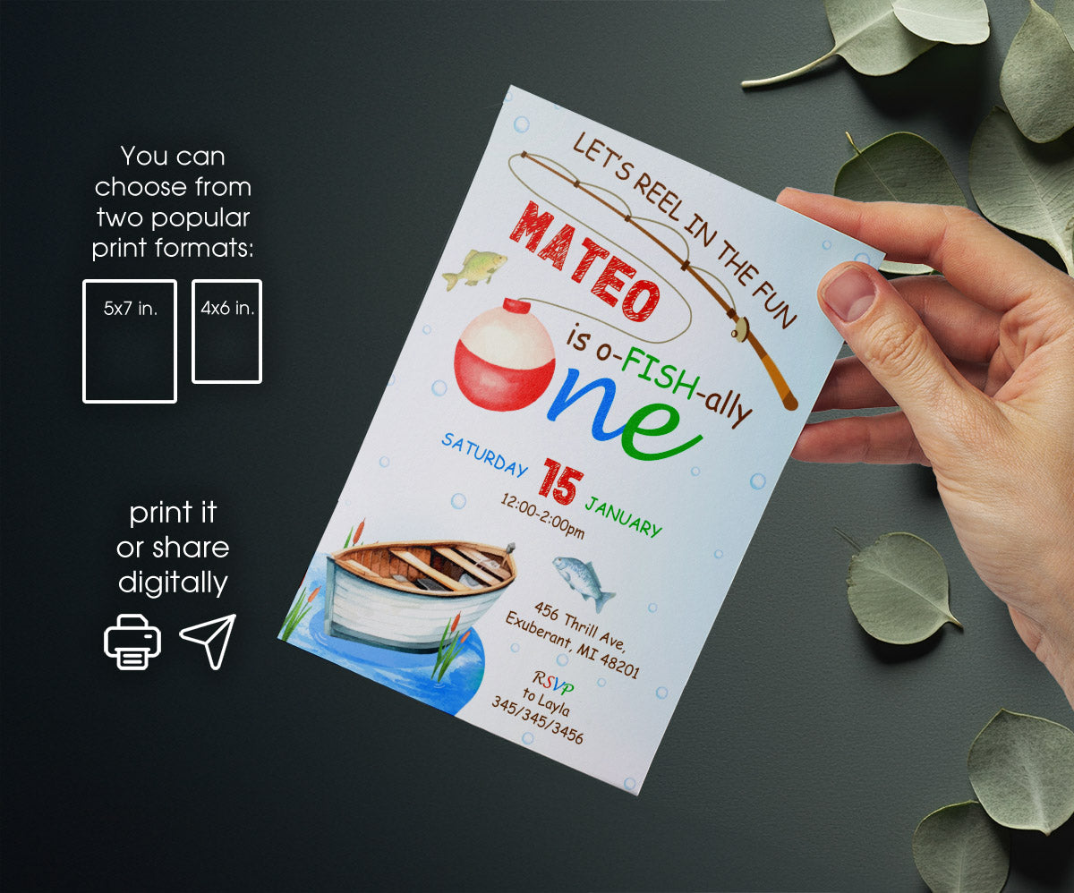 Fishing 1st O-Fish-Ally customizable invitation template | Share or Print | NF312