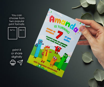 Numberblocks customizable invitation template | Share or Print | BR051
