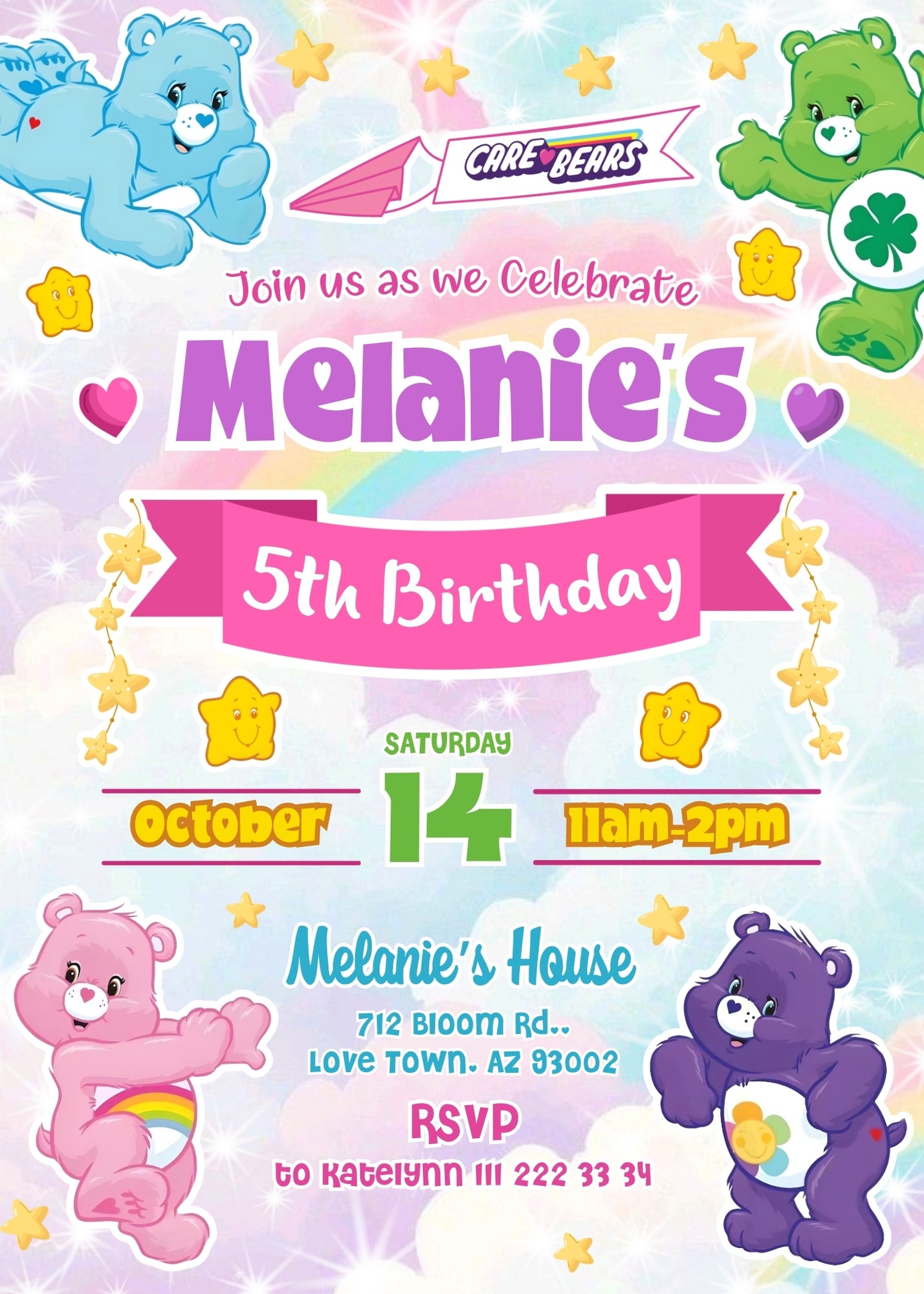 Care Bears customizable invitation template | Share or Print | RB487
