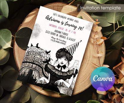 Wednesday Addams customizable invitation template | Share or Print | girl | RU184