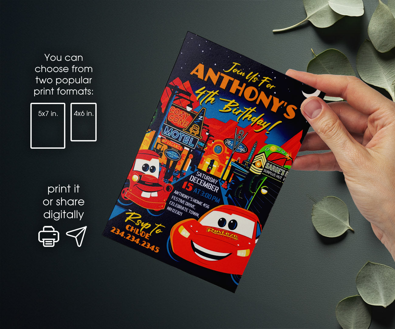 Cars Lightning McQueen customizable invitation template | Share or Print | boy | WT889