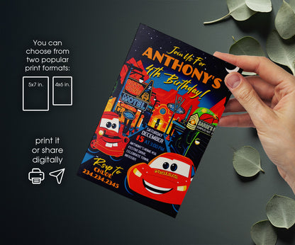 Cars Lightning McQueen customizable invitation template | Share or Print | boy | WT889