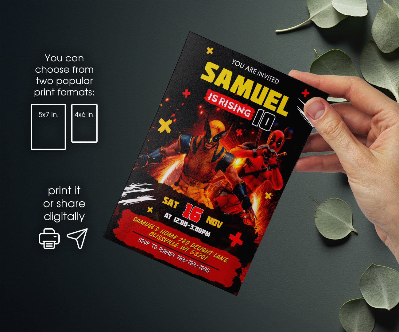 Deadpool Wolverine Marvel customizable invitation template | Share or Print | boy | RW418