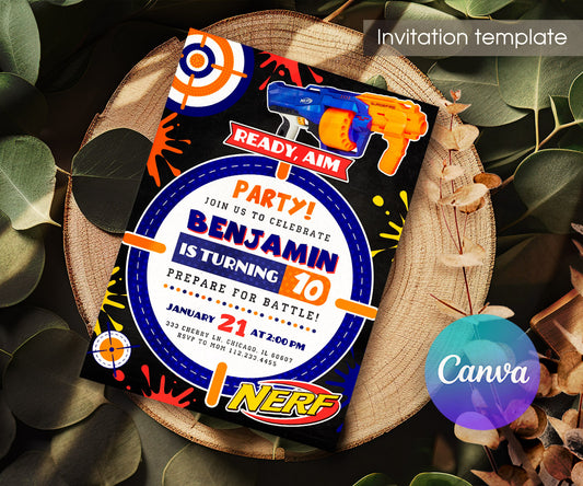 NERF Dart Wars customizable invitation template | Share or Print | boy | LQ387