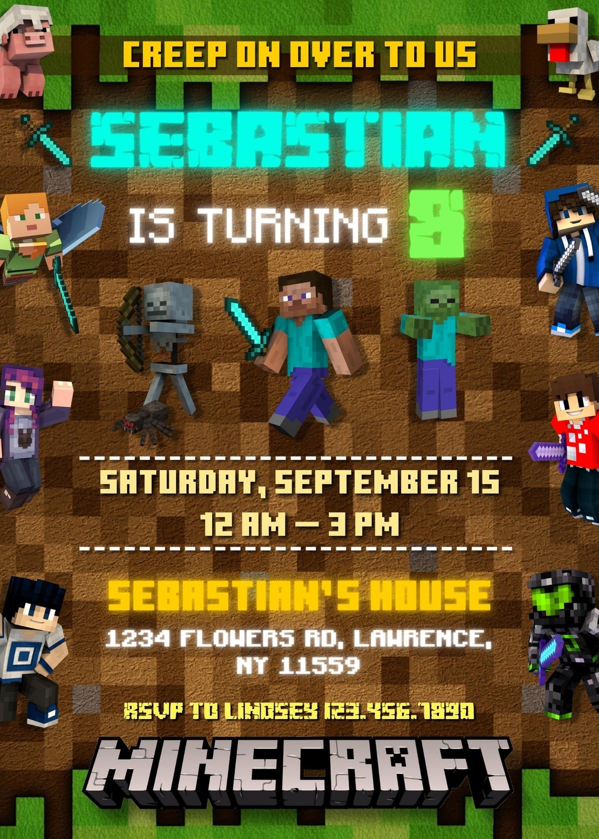 Minecraft Gamer customizable invitation template | Share or Print | BI535