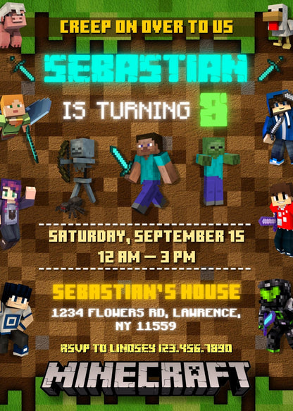 Minecraft Gamer customizable invitation template | Share or Print | BI535