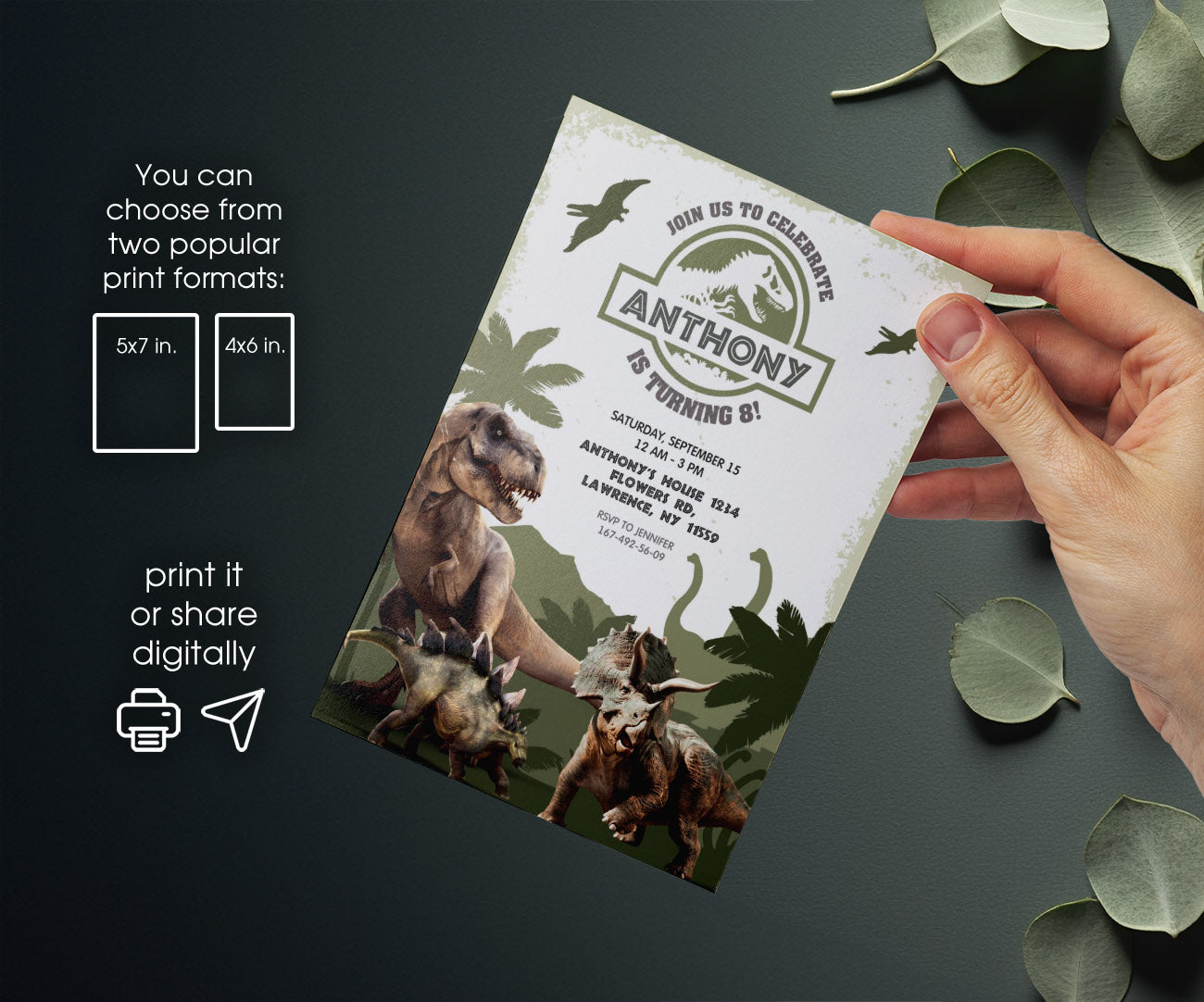 Jurassic World Dinosaur customizable invitation template | Share or Print | IL314