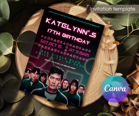 Squid Game customizable invitation template | Share or Print | LZ346