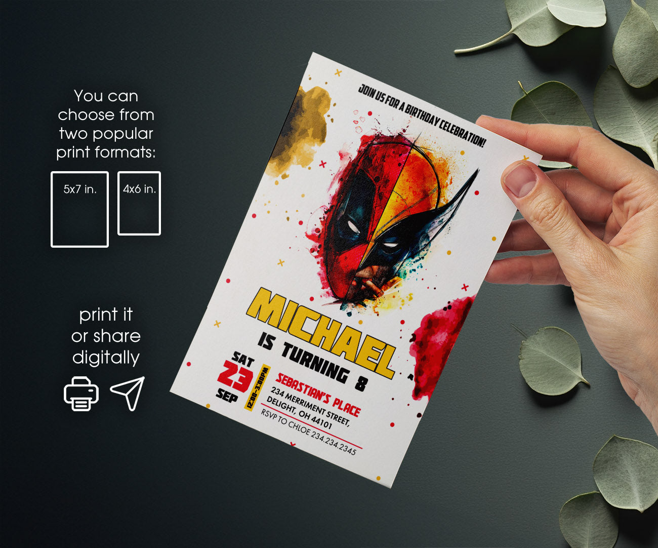Deadpool Wolverine Marvel customizable invitation template | Share or Print | boy | SR435