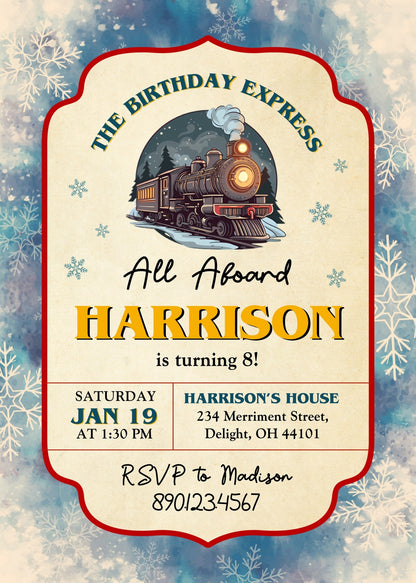The Polar Express Christmass Train customizable invitation template | Share or Print | QD762