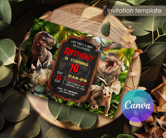 Jurassic World Dinosaur customizable invitation template | Share or Print | JD273