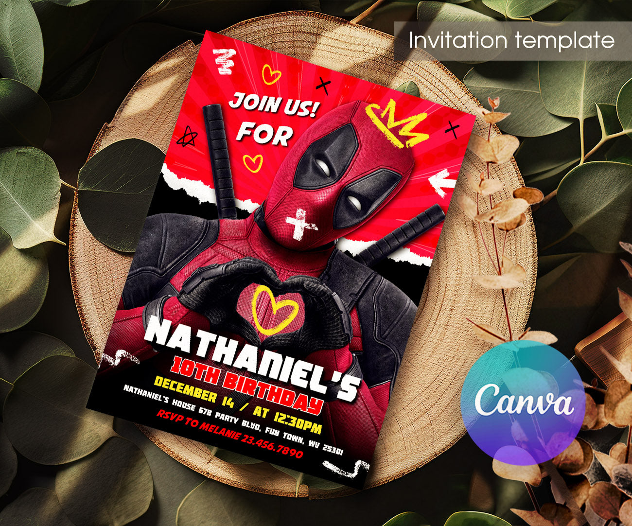 Deadpool Marvel customizable invitation template | Share or Print | boy | UO341