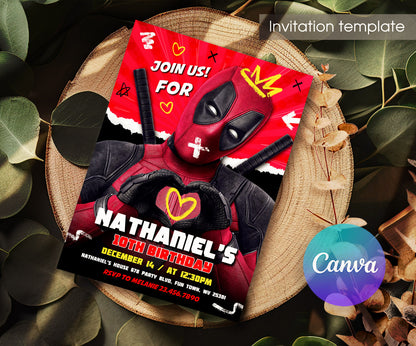 Deadpool Marvel customizable invitation template | Share or Print | boy | UO341
