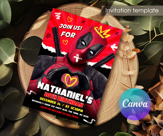 Deadpool Marvel customizable invitation template | Share or Print | boy | UO341