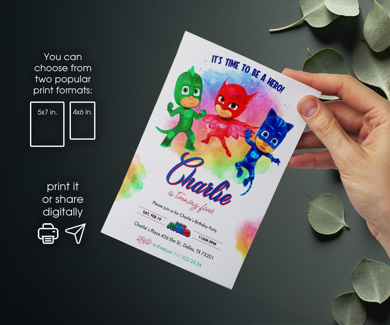 PJ Masks customizable invitation template | Share or Print | BT843
