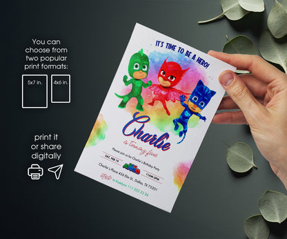 PJ Masks customizable invitation template | Share or Print | BT843