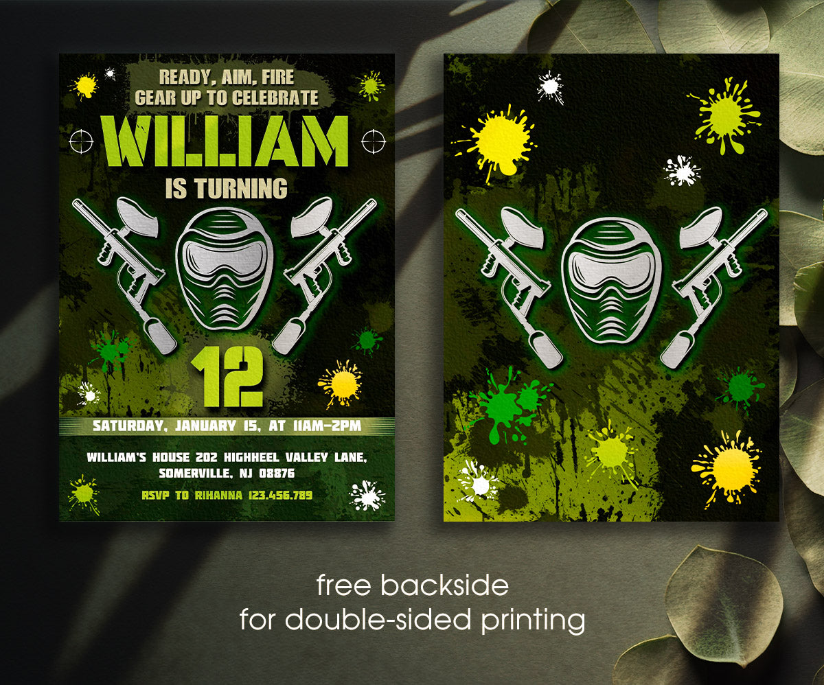 Paintball Airsoft battle customizable invitation template | Share or Print | boy | PL788