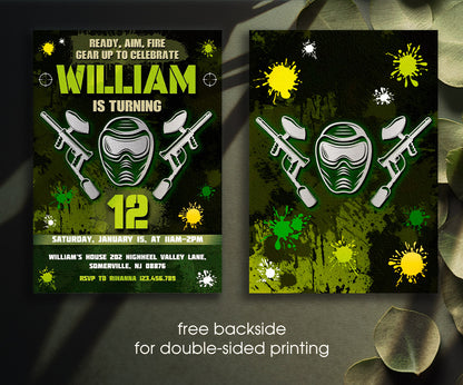 Paintball Airsoft battle customizable invitation template | Share or Print | boy | PL788