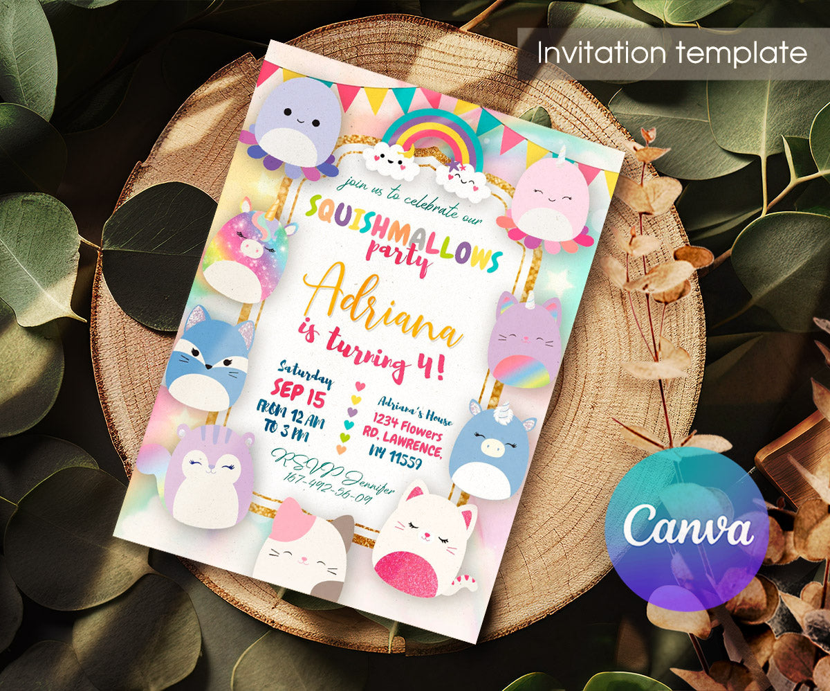 Squishmallows customizable invitation template | Share or Print | DW559