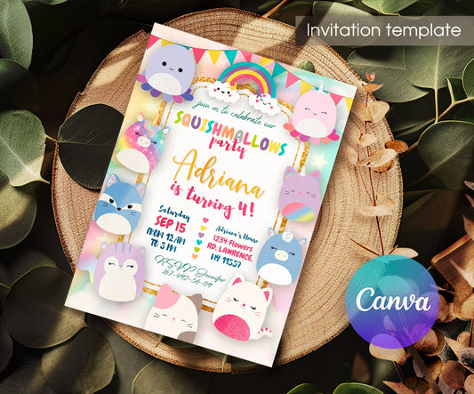 Squishmallows customizable invitation template | Share or Print | DW559