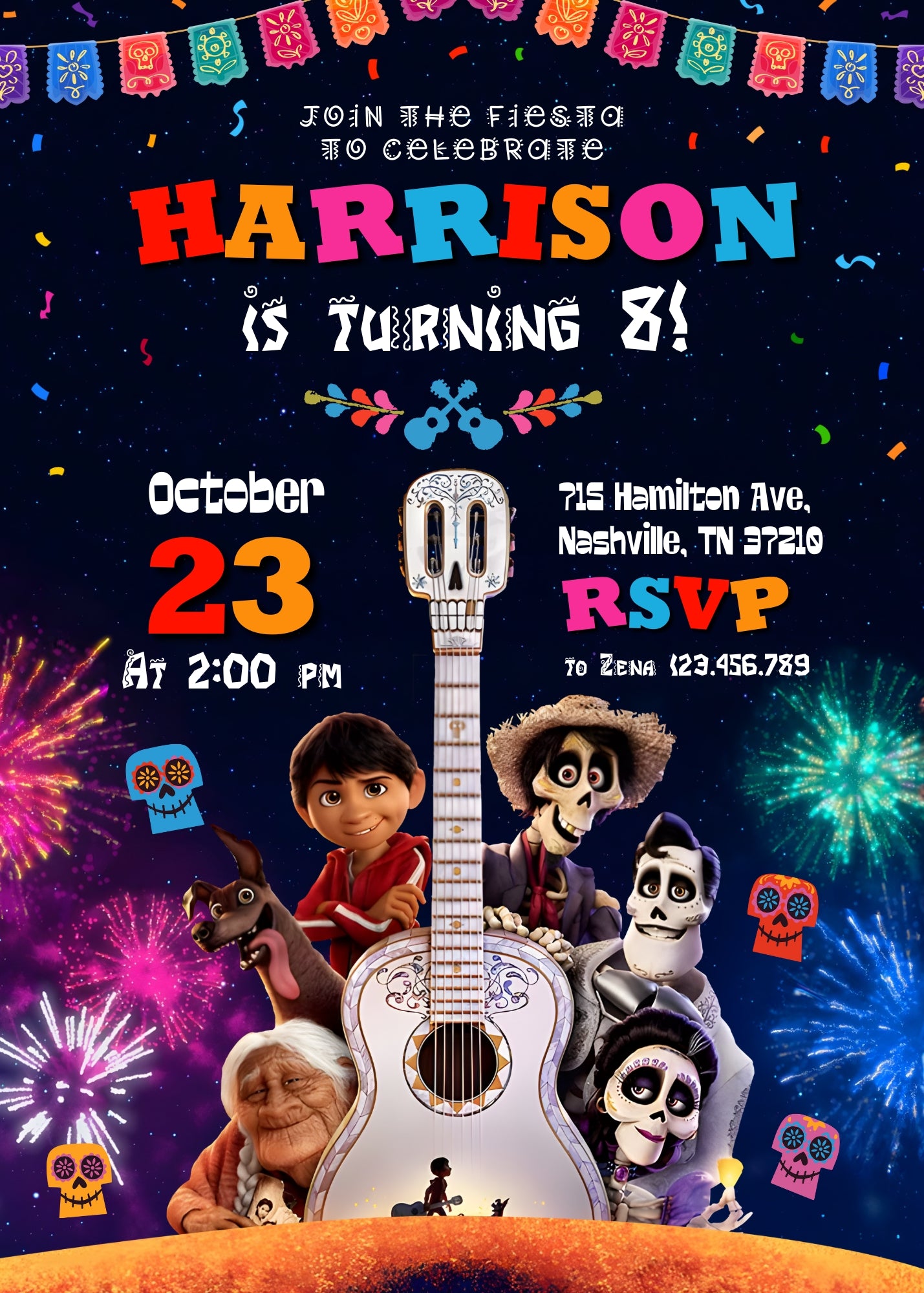 Coco Día Muertos Halloween customizable invitation template | Share or Print | WT638