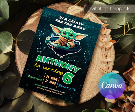 Baby Yoda Grogu Star Wars Mandalorian customizable invitation template | Share or Print | boy | GD213
