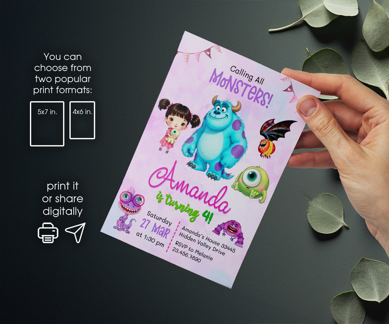 Monsters, Inc. customizable invitation template | Share or Print | OM911
