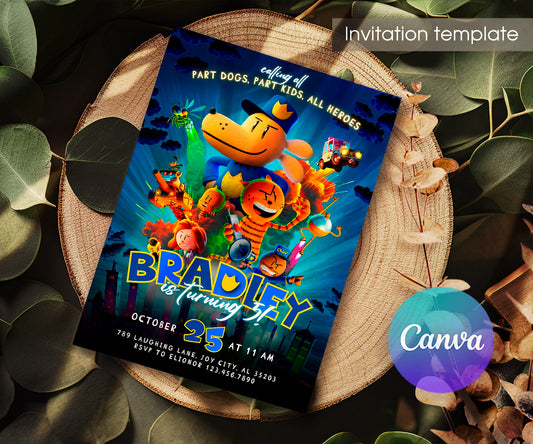 Dog Man Movie customizable invitation template | Share or Print | CD609