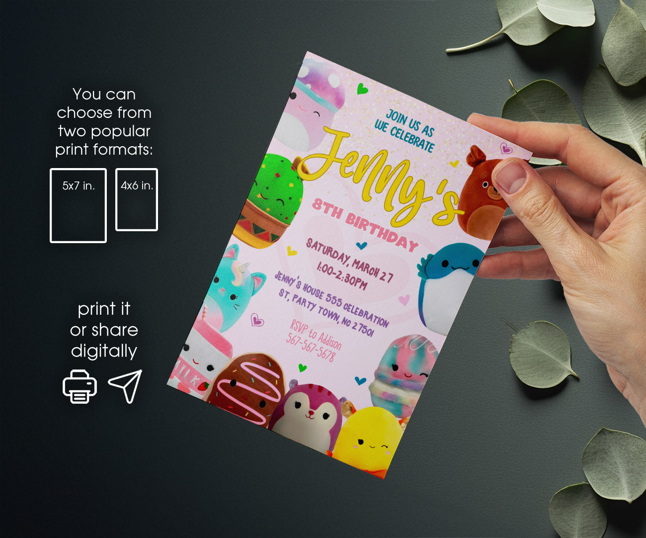 Squishmallows customizable invitation template | Share or Print | SI364