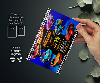 Hot Wheels Racing customizable invitation template | Share or Print | boy | YB434