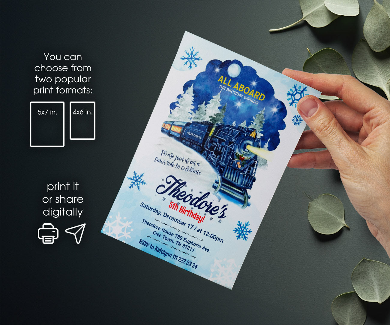 The Polar Express Christmass Train customizable invitation template | Share or Print | VH497