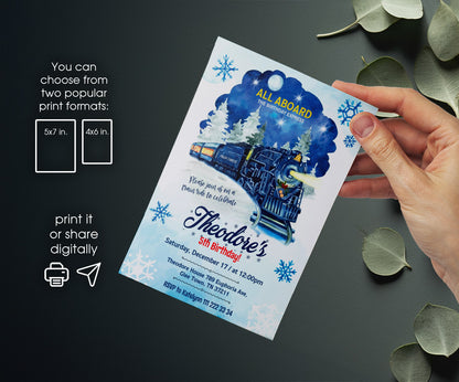 The Polar Express Christmass Train customizable invitation template | Share or Print | VH497