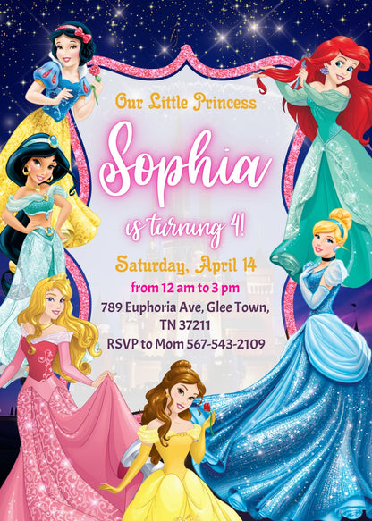 Disney Princess customizable invitation template | Share or Print | girl | WH788