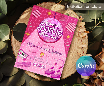 Barbie Disco Pink customizable invitation template | Share or Print | girl | VO095