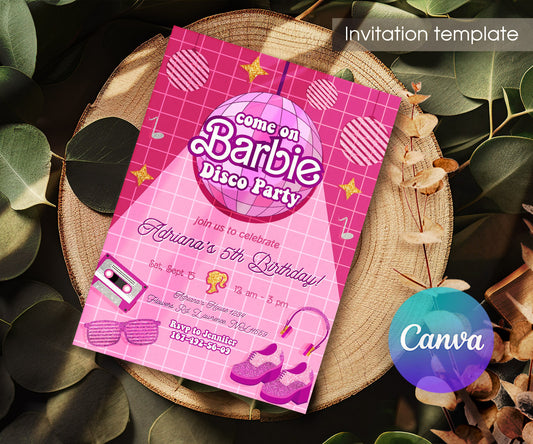 Barbie Disco Pink customizable invitation template | Share or Print | girl | VO095